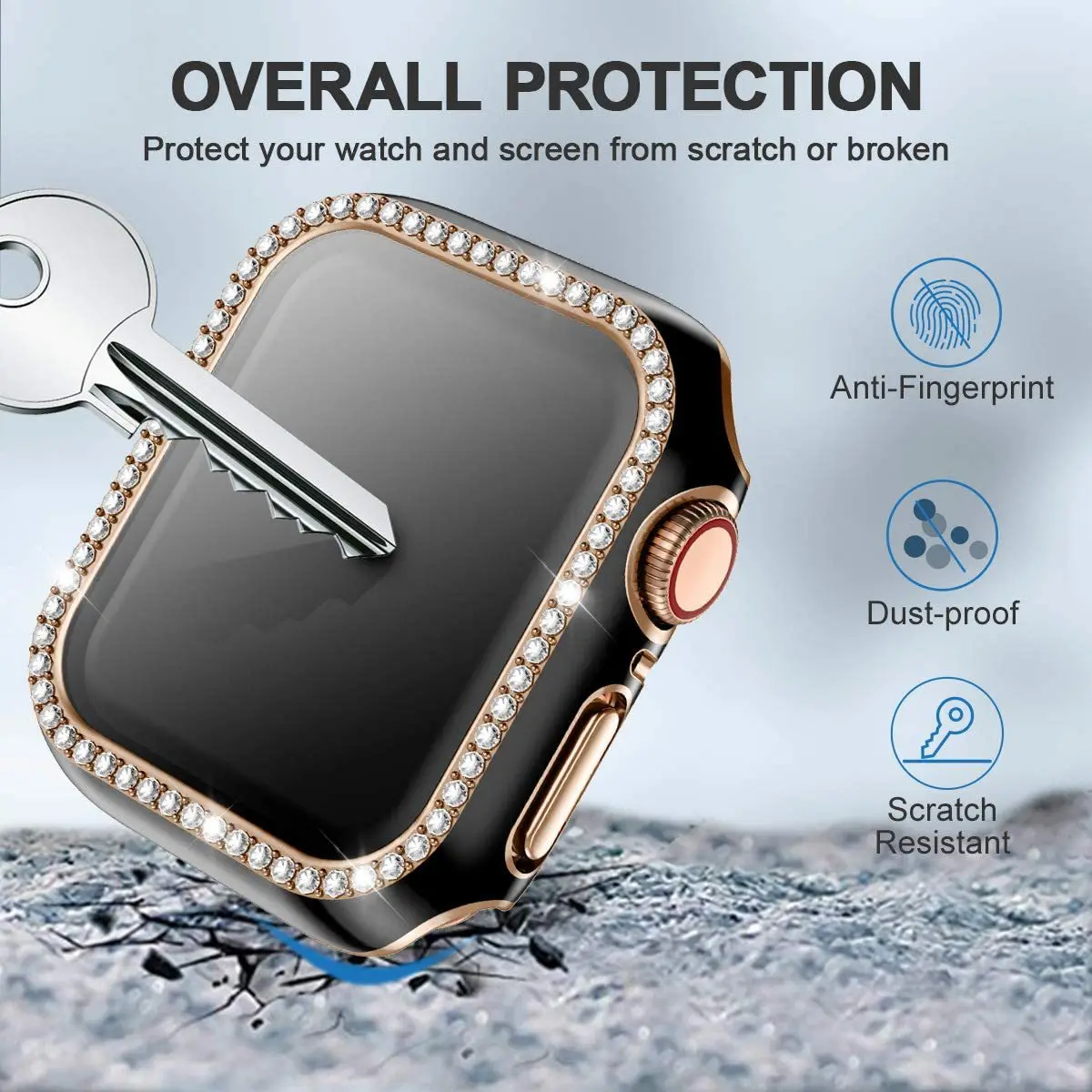 Luxury Bling Glass & Diamond Bumper Watch Cover with Screen Protector