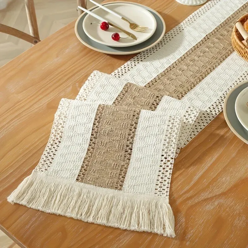 Table Runner Bohemian Macrame Crochet with Tassels Style for Weddings Dining Parties HomeDecor 1pc