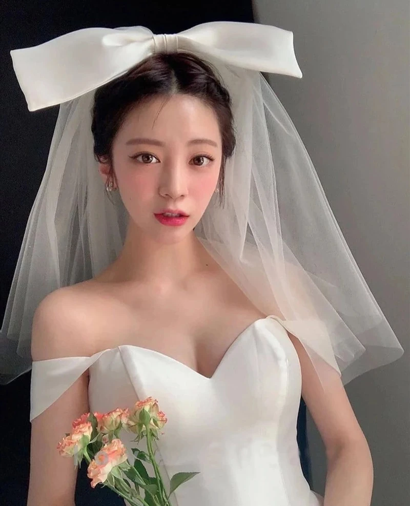 

Korean style Wedding Veil Short Tulle Cover Face Bridal Veils Ivory Bow Bride Veils Wedding Accessories