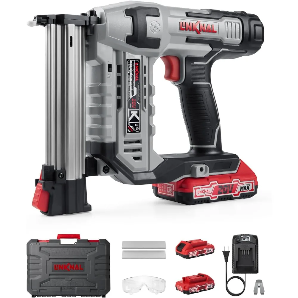 Electric Nail Gun, LINKNAL Cordless Brad Nailer Battery Powered,18 Gauge, 2×20V MAX Li-ion Batteries, Charger and 1000 Nails 12pcs pkcell aa 2a 2600mah battery1 2v ni mh rechargeable battery aa batteries baterias bateria up to 1000 circel times