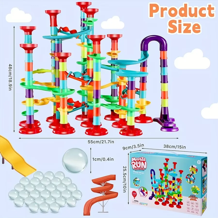 DIY Construction Ball Bearing Run Race Track Building Blocks Kids 3D Maze Ball Roll Toy Children Festival Gift 45/142/197PCS Set
