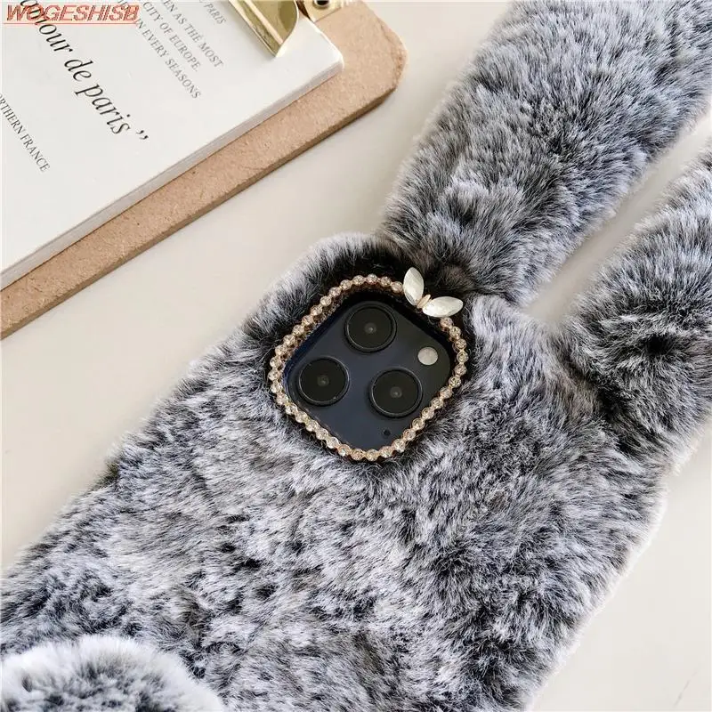 Luxurious Soft Plush Warm Winter Furry Rabbit Bunny Fur Phone Case Cover