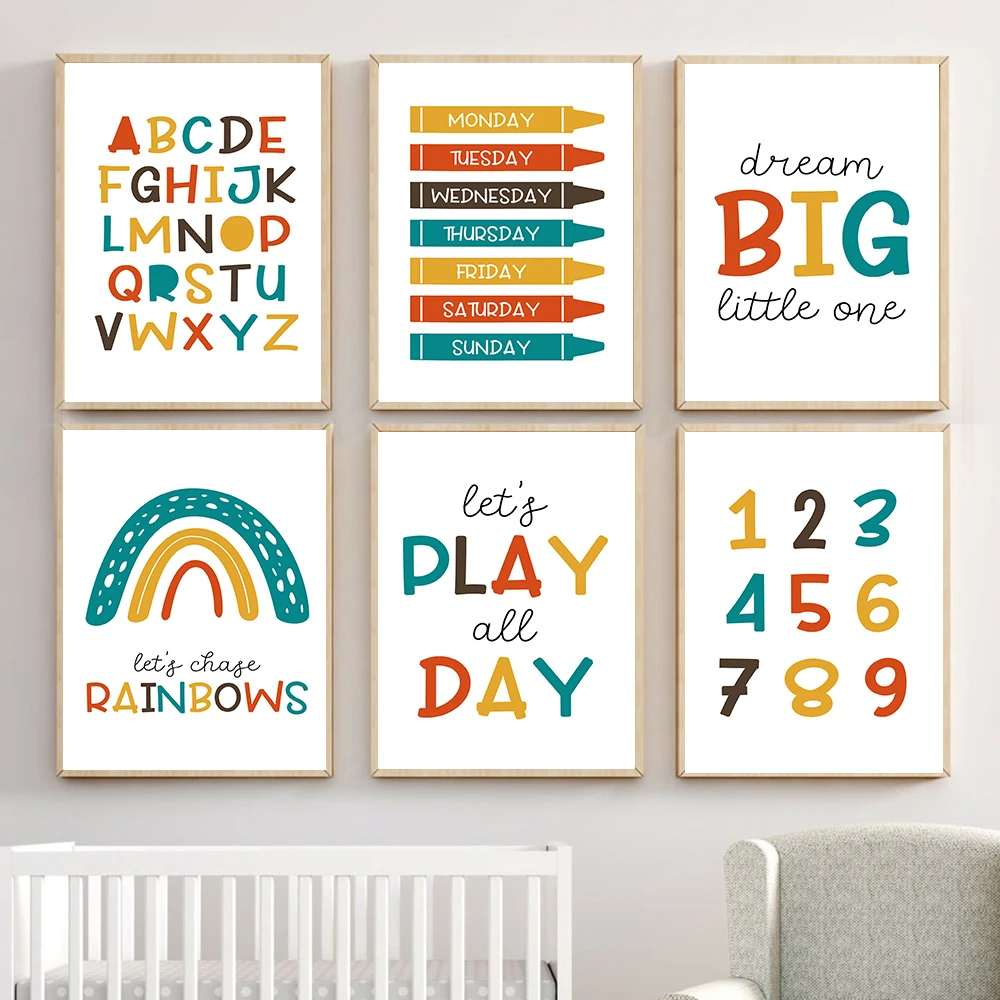 

Number Education Posters And Prints Alphabet ABC Poster Rainbow Learning Paintings Nursery Wall Picture Kids Room Decoration