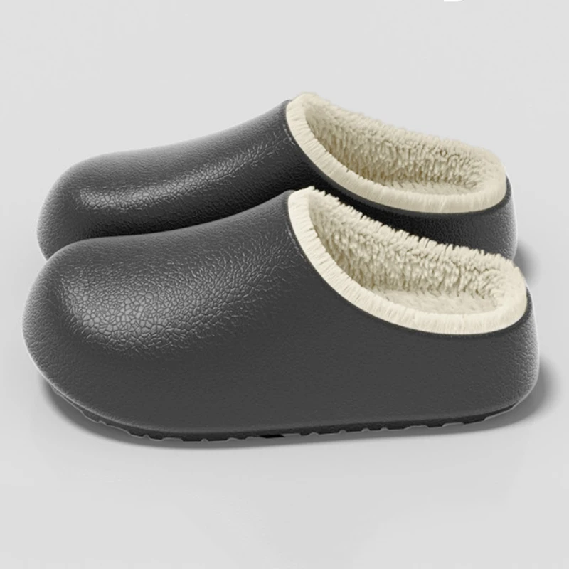 Waterproof EVA Plush Slippers for Women Indoor Warm Thick Platform Cotton Shoes Woman Lightweight Anti Slip Fluffy Home Slides