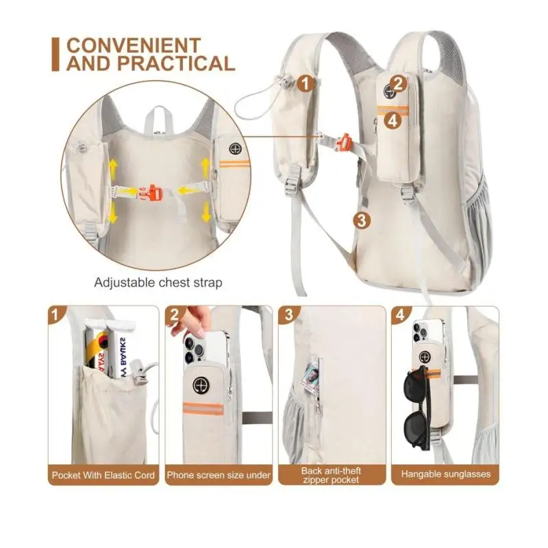 Nuovo Zaino Pieghevole da Esterno, Borsa da Ciclismo, Borsa Sportiva Casual Pieghevole per Uomo e Donna, Zaino da Escursionismo, Ultra-Leggero - immagine 3