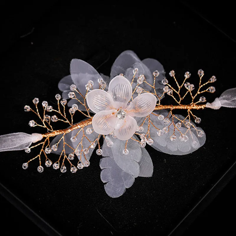 Fashion Pearl Wrist Flower For Girls Bridesmaid Wedding Lace-up Hand Flower Bridal Prom Accessories Dancing Party Decor ML pearl wrist flower