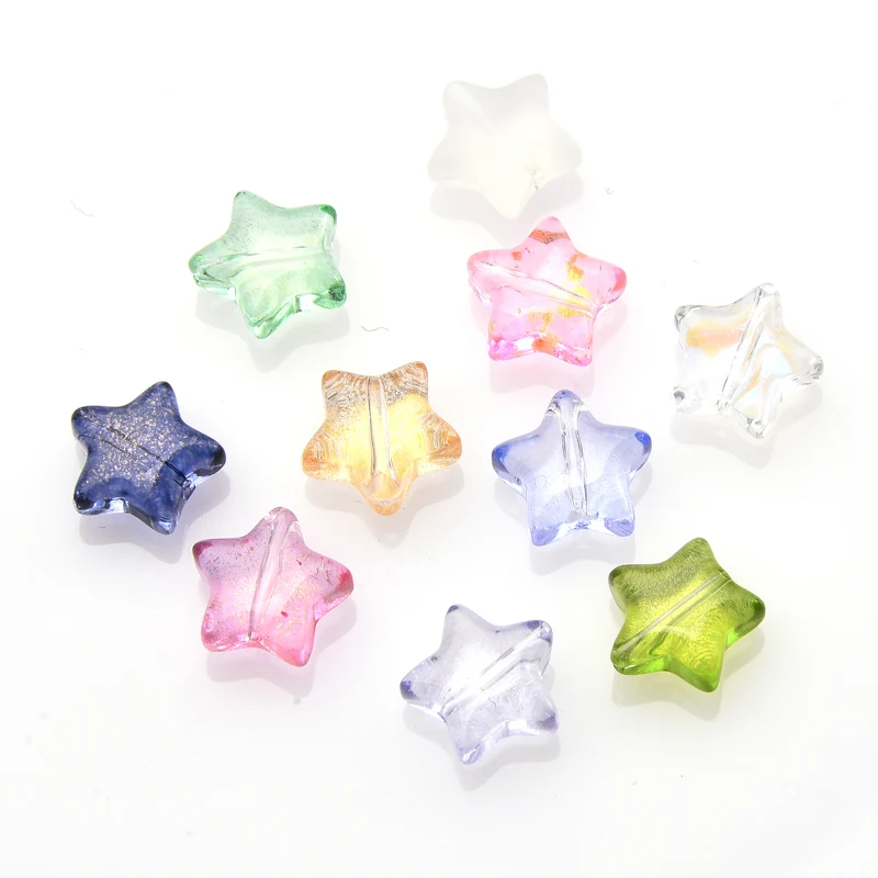 50개/묶음 10mm 별 모양 유리 비즈 스페이서 비즈 쥬얼리 제작용 헤어핀 수제 펜던트 DIY 비즈 쥬얼리 제작 액세서리