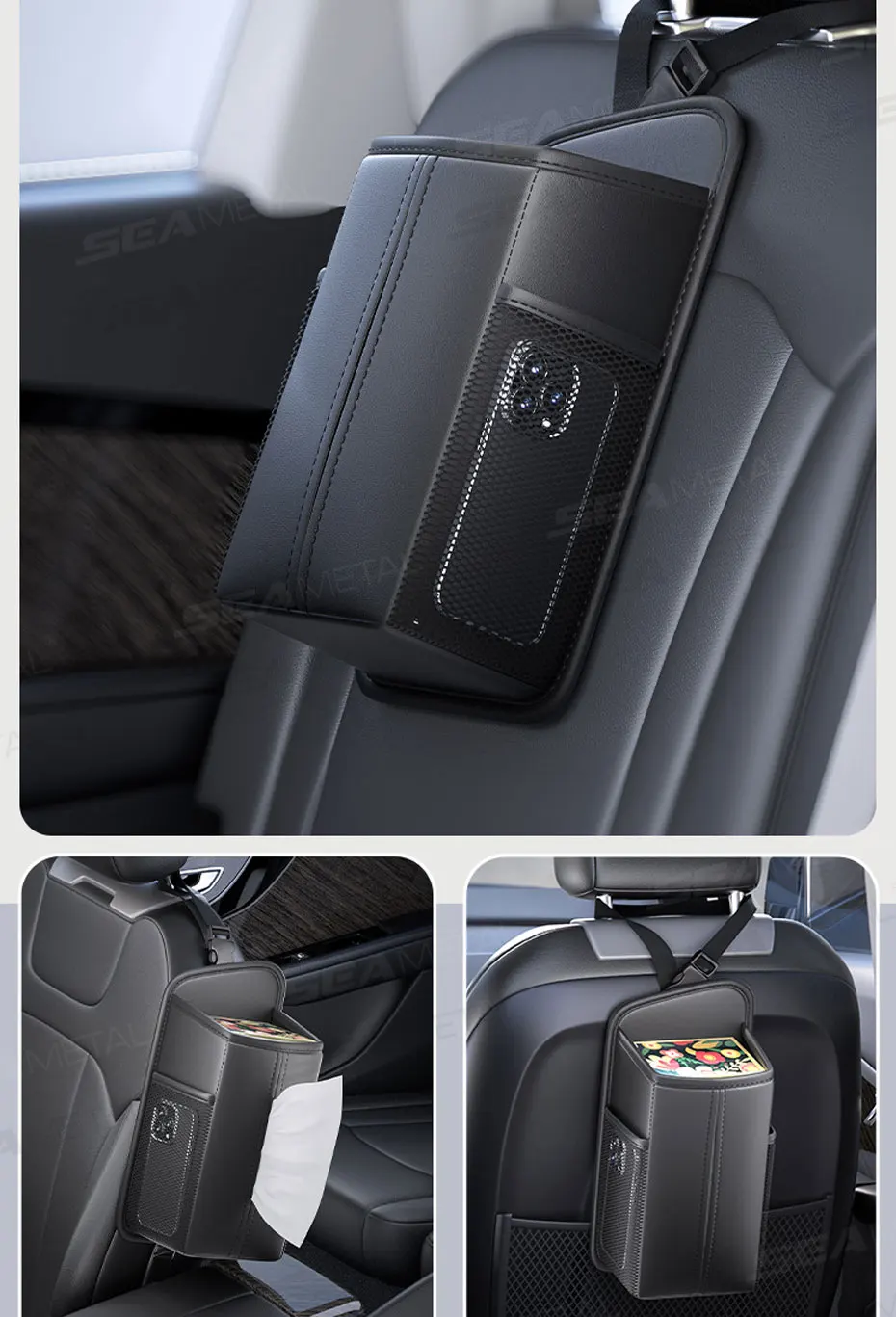BLALION Leder Auto Sitz Seite Lagerung Tasche Hängen Auto Innen Sitz Organizer Tissue Tasche Wasser Tasse Halter Mesh Lagerung Tasche – Detail 8