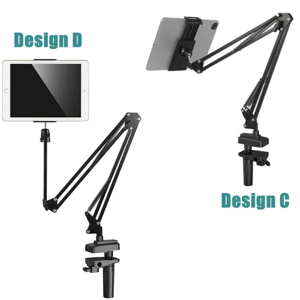 Tablet Stand for Bed Aluminum Arm Cell Phone Clamp Clip Overhead Mount Stand For iPad Mipad Galaxy Tabs Phones with 4-13 inch