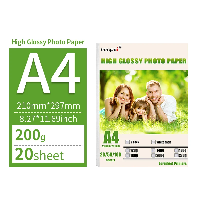 Papier do drukowania zdjęć A4 Papier fotograficzny do drukarek atramentowych 200G Błyszczący jednostronny papier fotograficzny Papier powlekany 20 szt. 8,27 * 11,69 cala