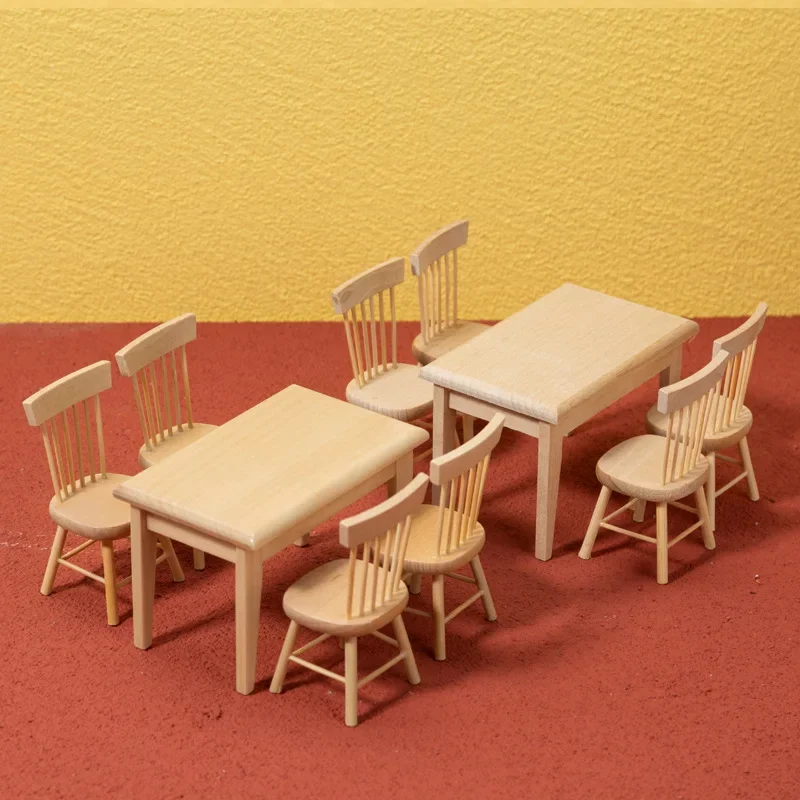 미니어처 오크 식탁과 의자 인형집 액세서리 DIY 장난감 음식 놀이집 미니어처 모델 가구 인형집 선물용