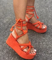 Platform Wedge Strappy Sandals Women Fashion Round Toe Cross Tied Height Increase Open Toe Women Sandals 2023 - Image 3