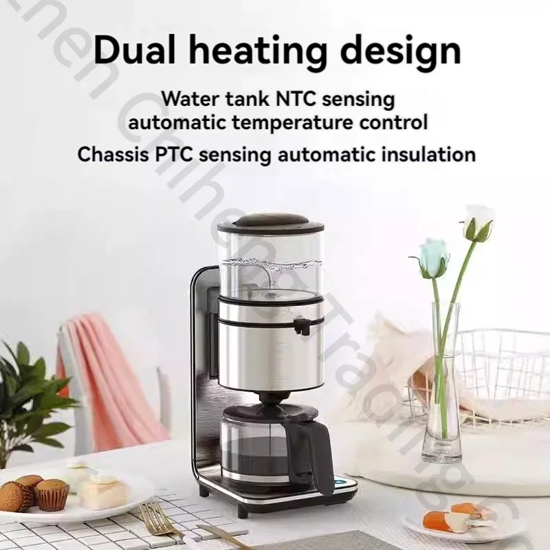 Household 1.25L Americano Stainless Steel Coffee Machine Fully Automatic Drip Coffee Maker Electric Kettle Teapot