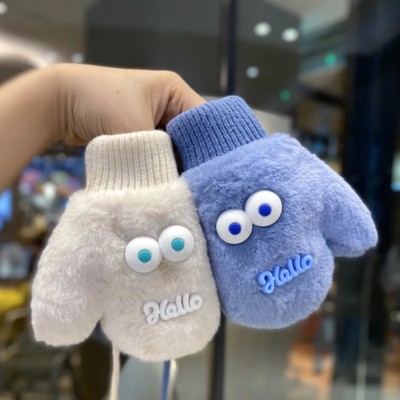 Kids Warm Plush Thick Gloves Winter Plus Coral Fleece Full Finger Gloves for Boys Girls Fashion Funny Baby 1-4Y