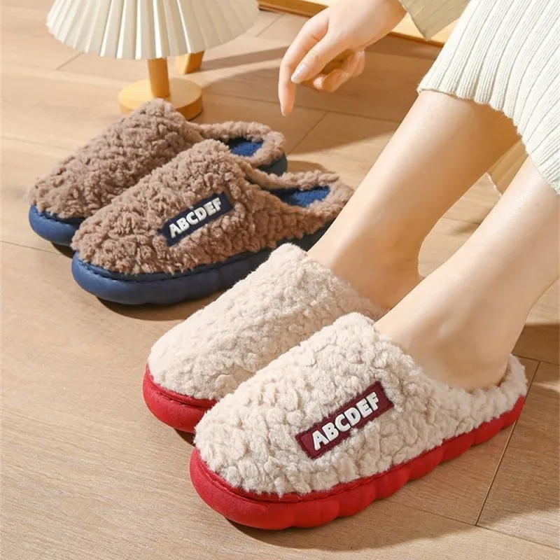 Couple Winter Toe Wrap Warm Cotton Slippers Indoor Fashion Solid Thick Soft Sole Slides Men Women Floor Flat Home Non-slip Shoes 4