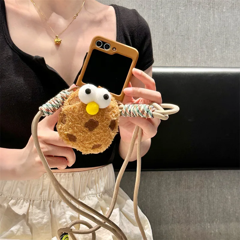 

Plush Cute Cookie Phone Case for Samsung Galaxy Z Flip 3 Z Flip 4 Z Flip 5 Hard PC Back Cover for ZFlip5 Case Shell