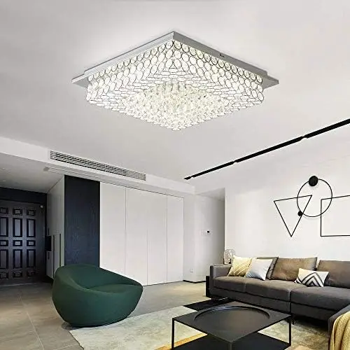

Chandeliers Minimalist LED Ceiling Light Fixture 15 inch Flush Mount Ceiling Light Dimmable 4000K 1980LM K9 Crystal Raindrop Cha