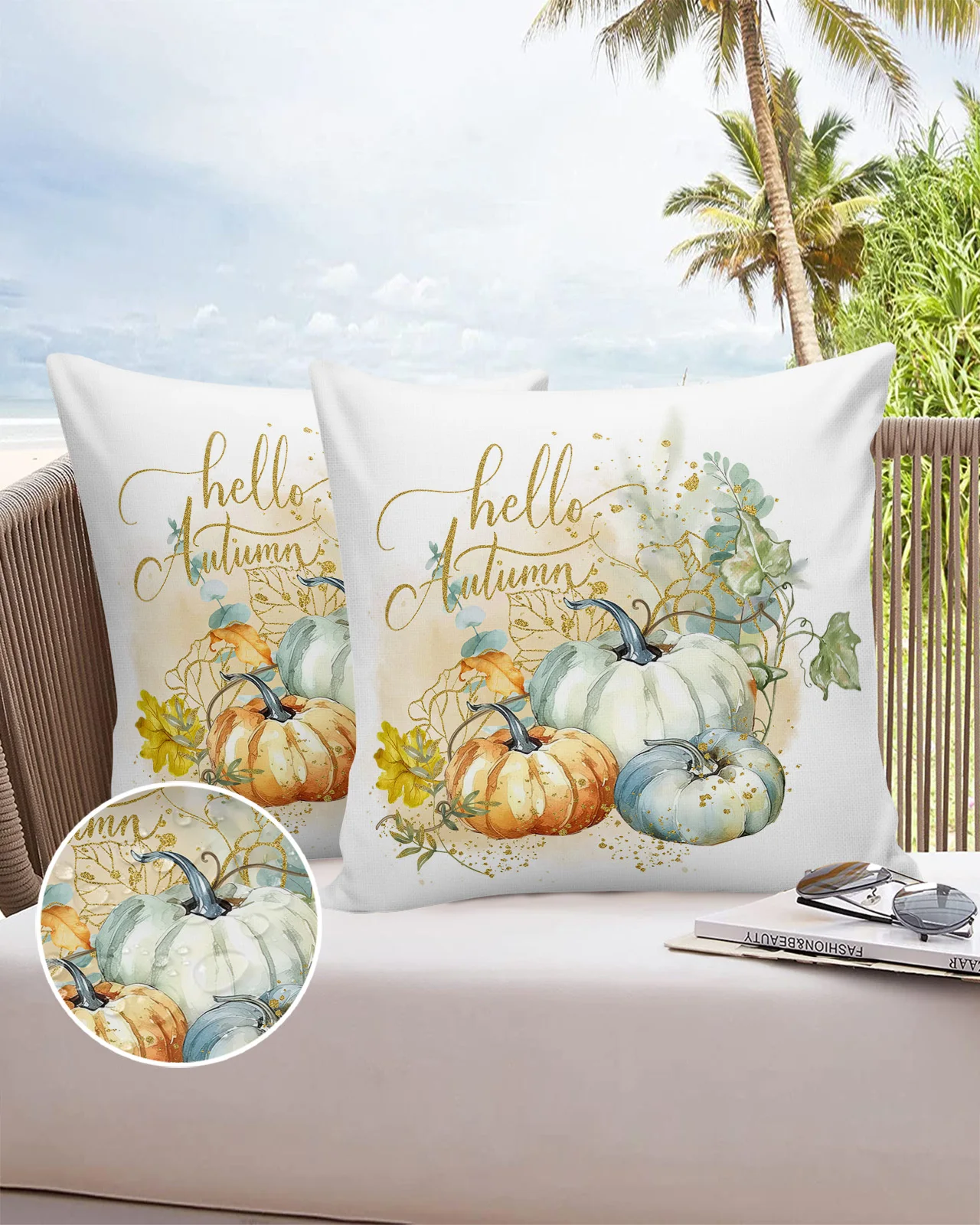 

2/4PCS Thanksgiving Pumpkin Hand-painted Leaves Waterproof Decorative Sofa Throw Pillow Cover Case Garden Patio Cushion Covers