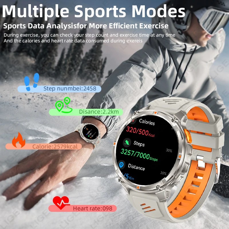 LIGE New 1100mAh Battery Smart Watch Military Compass LED Flashlight Men Outdoor Sport Watches Voice Calling 1.7" HD Smartwatch