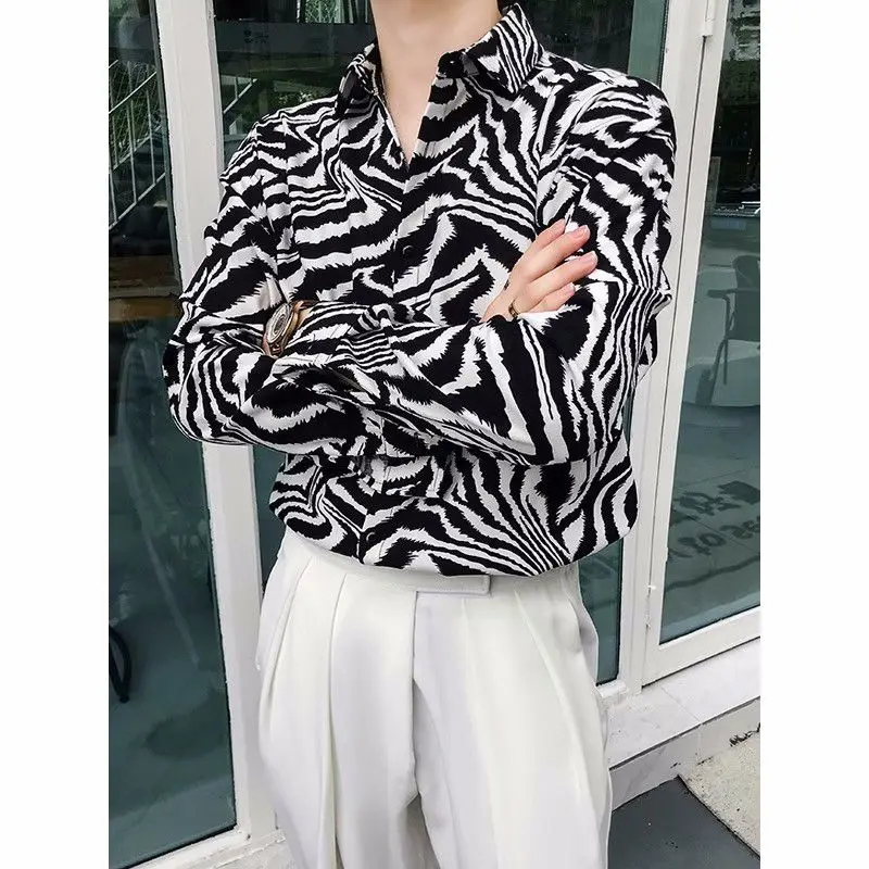 

Print Elegant Shirts for Men Spring Summer Thin Breathable Blouse Loose Long Sleeve Tops Blouse Male Korean Style 2024 P28