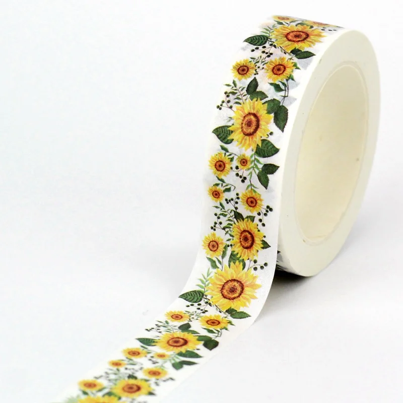 

NEW 1PC 10M Decorative Cute Sunflowers Blue Floral Leaves Cherry Spring Masking Washi Tape Set Journaling Papeleria