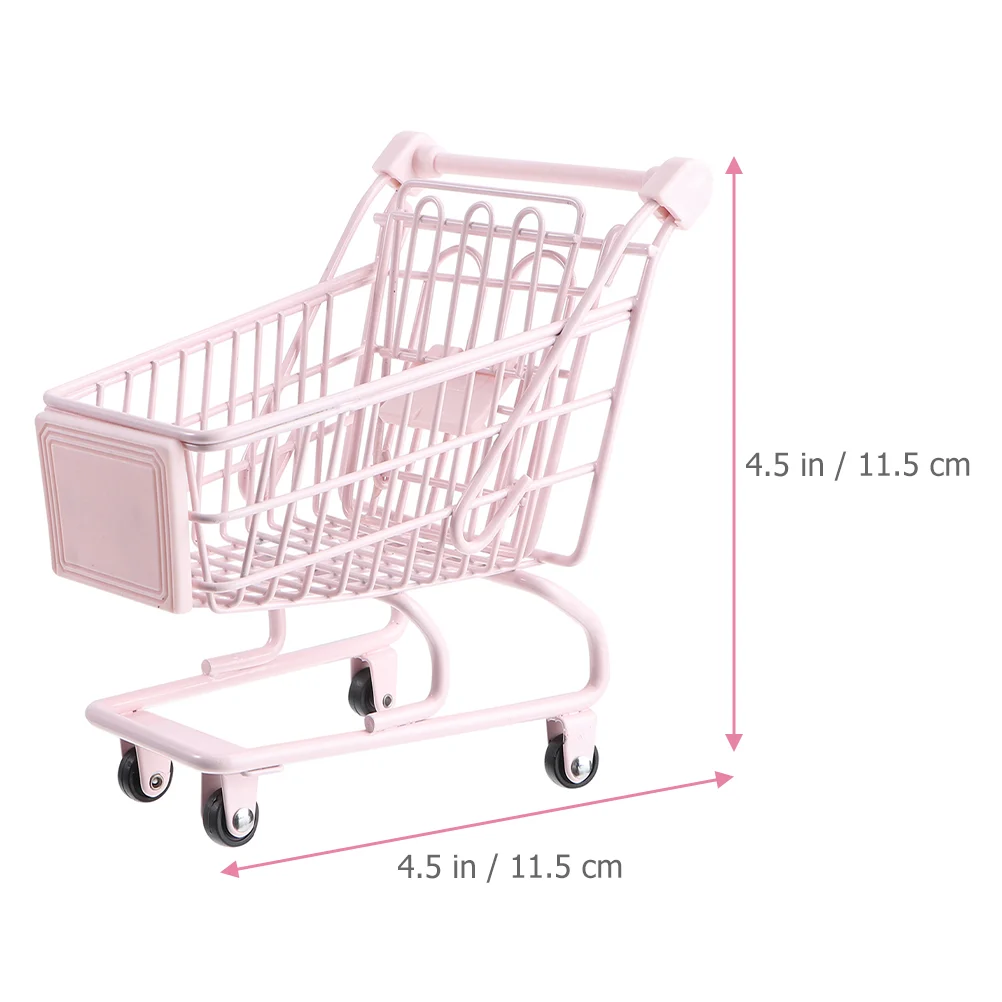 Wire Baskets for Storage Pantry Shopping Cart Toy Baby Stroller Small Supermarket Trolley Desk Pink Iron Children’s Toys 2