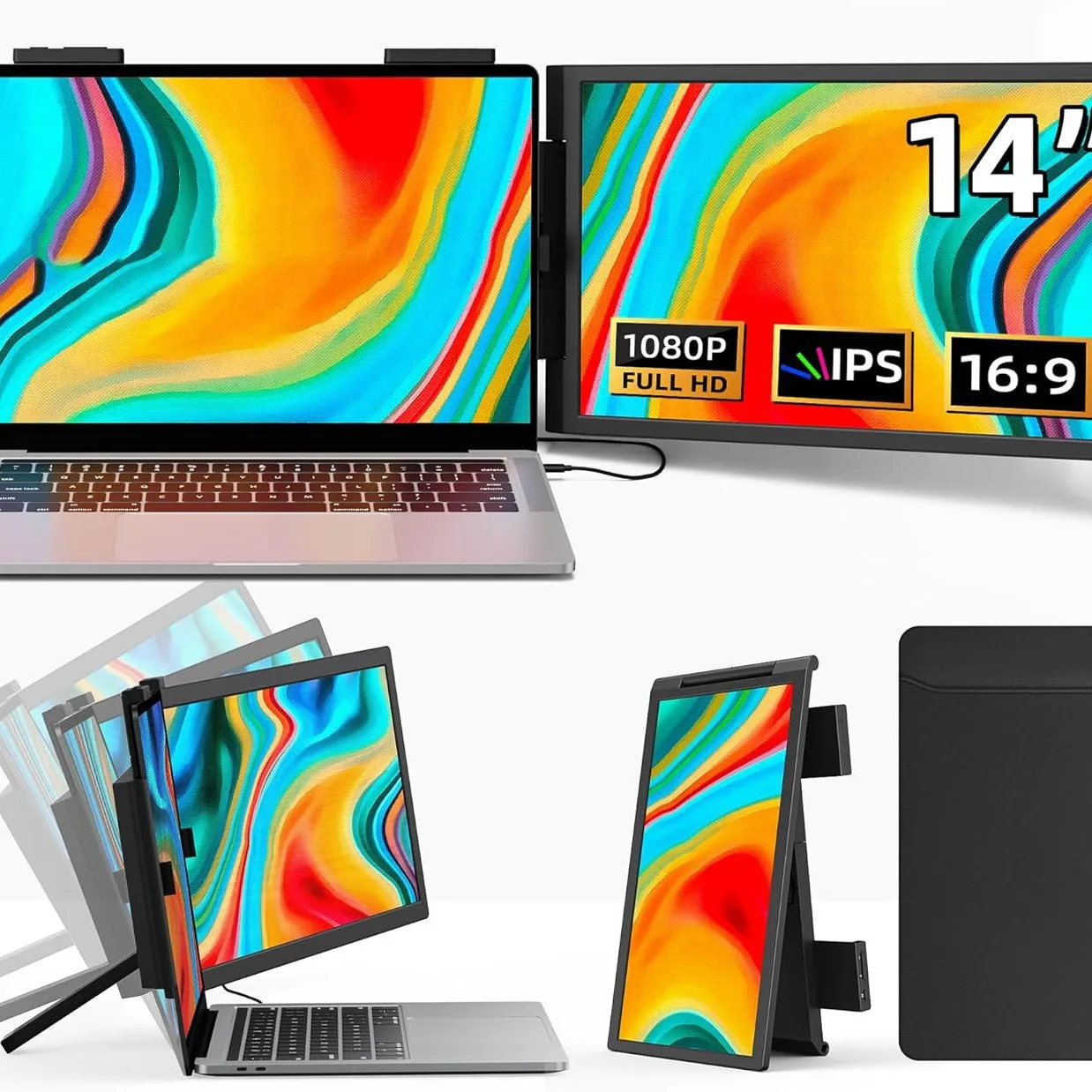 14인치 1920 x 1080P FHD 우측 확장형 휴대용 모니터 16:9 USB-C 3.2 IPS LCD 외장 모니터 (14-16.5인치 노트북용)