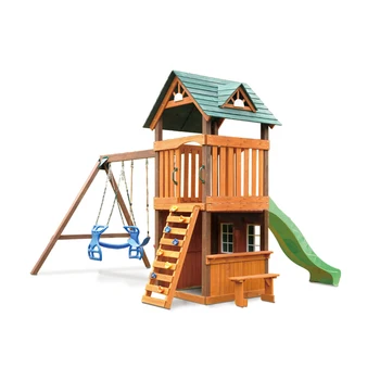 Set da Gioco per Bambini, Casette di Lusso in Legno di Abete Massiccio con Scivolo