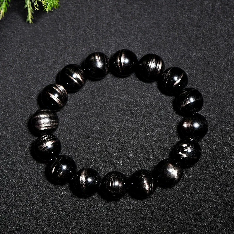 Bracelet En Pierres Naturelles : Hypersthène 5A Et Nacre - Fabrication Macramé, 18cm, Argenté