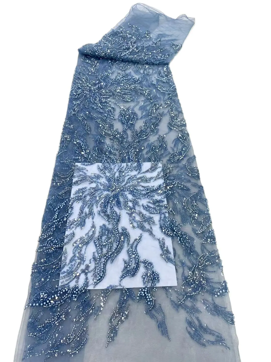 

European Beaded Lace Net Sequins Fabrics Handmade Tulle Laces Wedding Event Dresses Materials