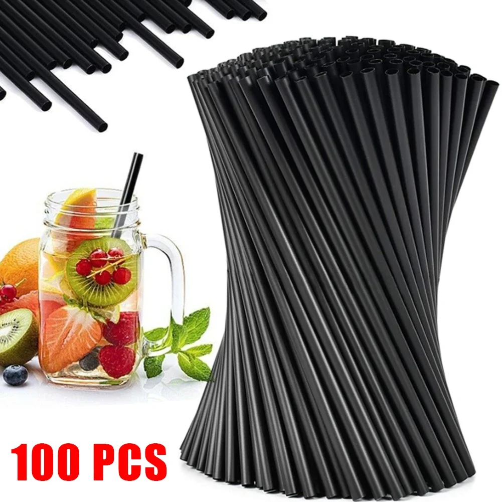 100pcs Drinking Straws Plastic Tubes 260x6mm Black Bubble Tea Straw For Coffee Shop Engagement Party Celebration DIY-Supplies