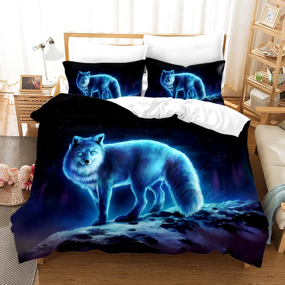 Fox Pattern Duvet Cover Set Queen Bedding Sets for Boy Girl Animal Theme Fox Gifts Polyester Comforter Cover King Twin Full Size 3