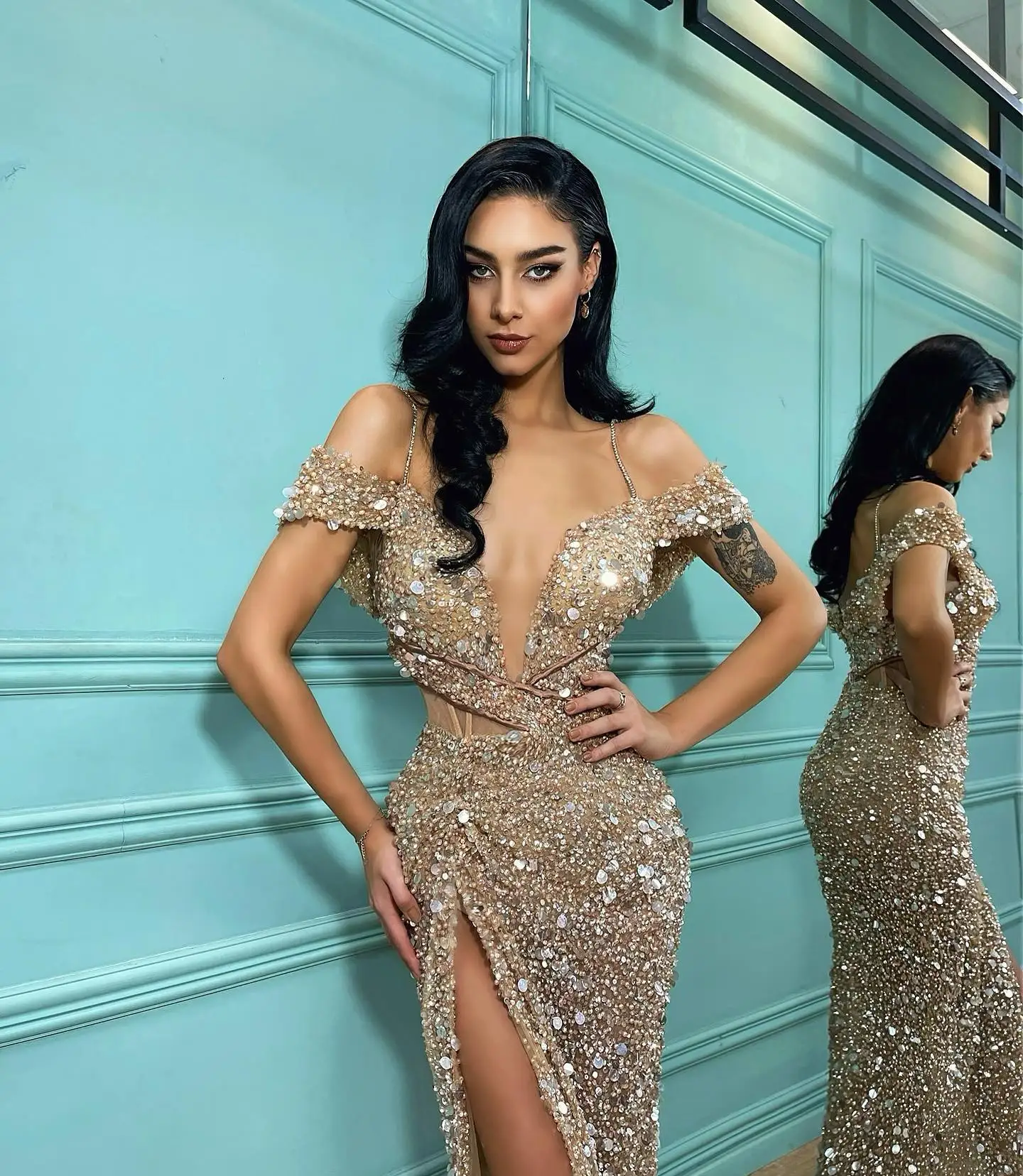 Sexy Champagne Evening Prom Dresses Off 