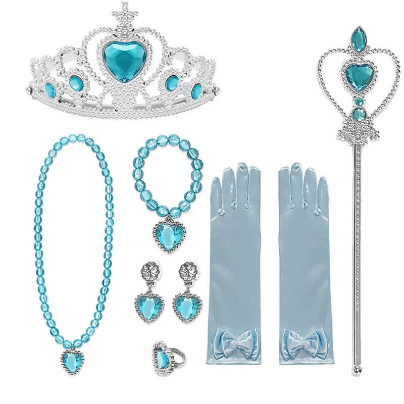 Girls Elsa Anna Cinderella Princess Accessories for Cosplay Dresses Bowknot Gloves Crown Wand Neacklace Bracelet Earrings Set