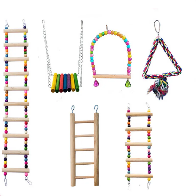 Parrot Toy Bird Toy Bird Swing Toy Bird Cage Accessories Small Pet Ladder Toy Wooden Bird Toys Small Parrot Chewing Training Toys