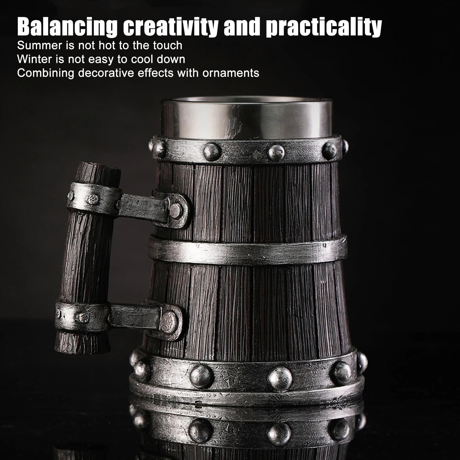 Original Viking Drinking German large wooden barrel beer mug Stainless Steel Barrel Beer Cup wine water glass large capacity