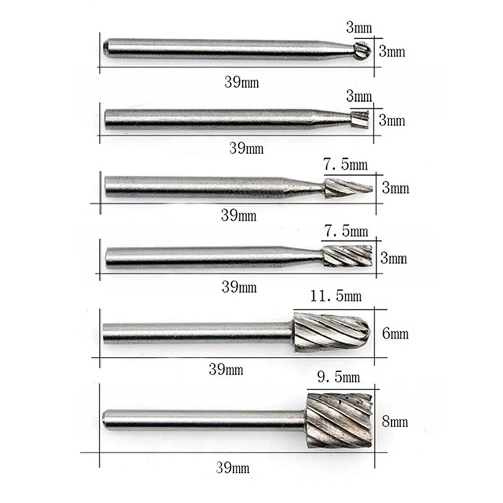 

Attachment Parts 39mm HSS Rotary Tools Drill Wood Marble Burr bits Metal Grinder Tool Wear-resistant 6pcs Set Kit