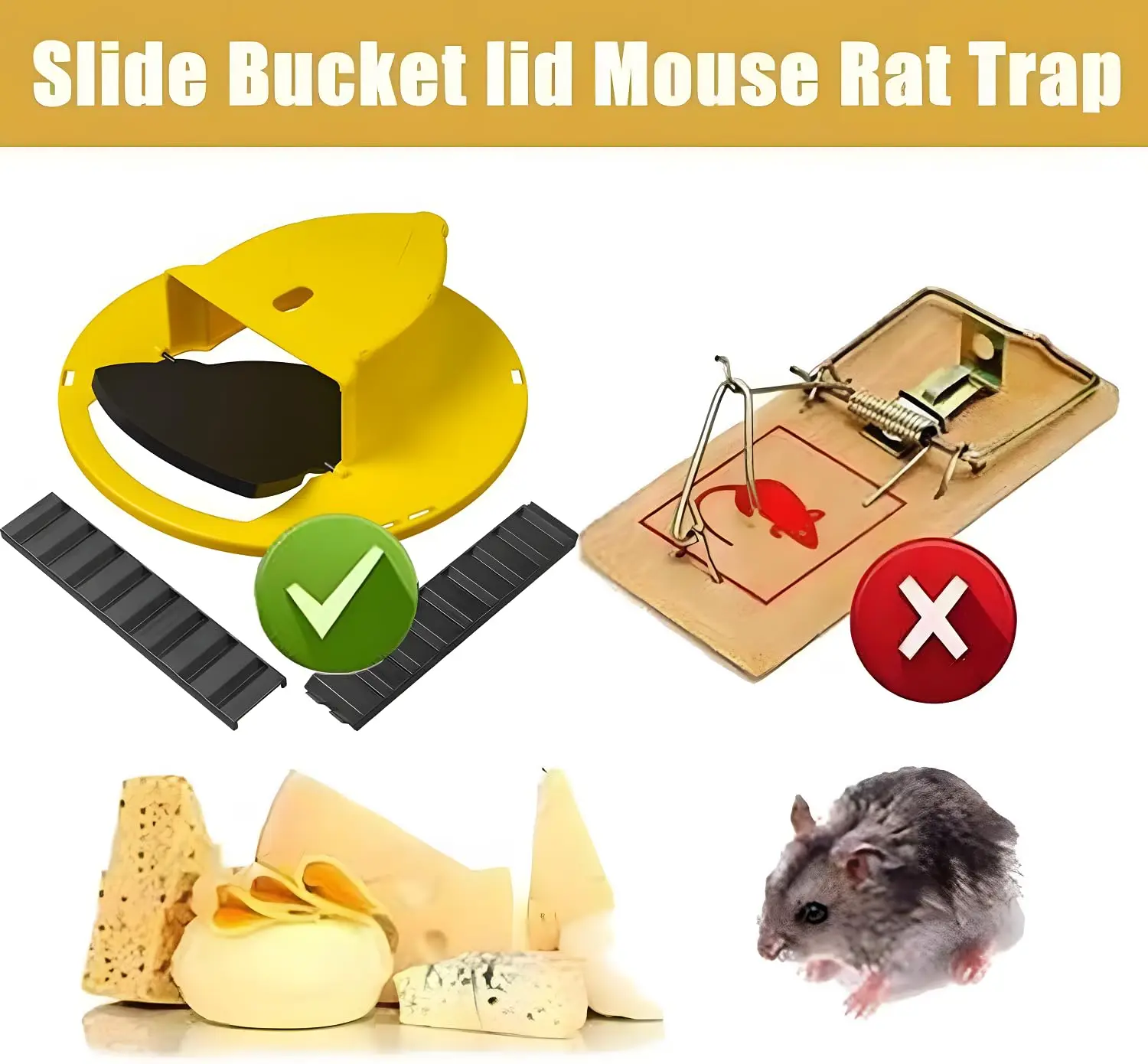 Double-end Mouse Trap Bucket Flip Lid -Multi-Catch Auto-Reset Humane or Lethal Rat Trap ABS Material -5 Gallon Bucket Compatible