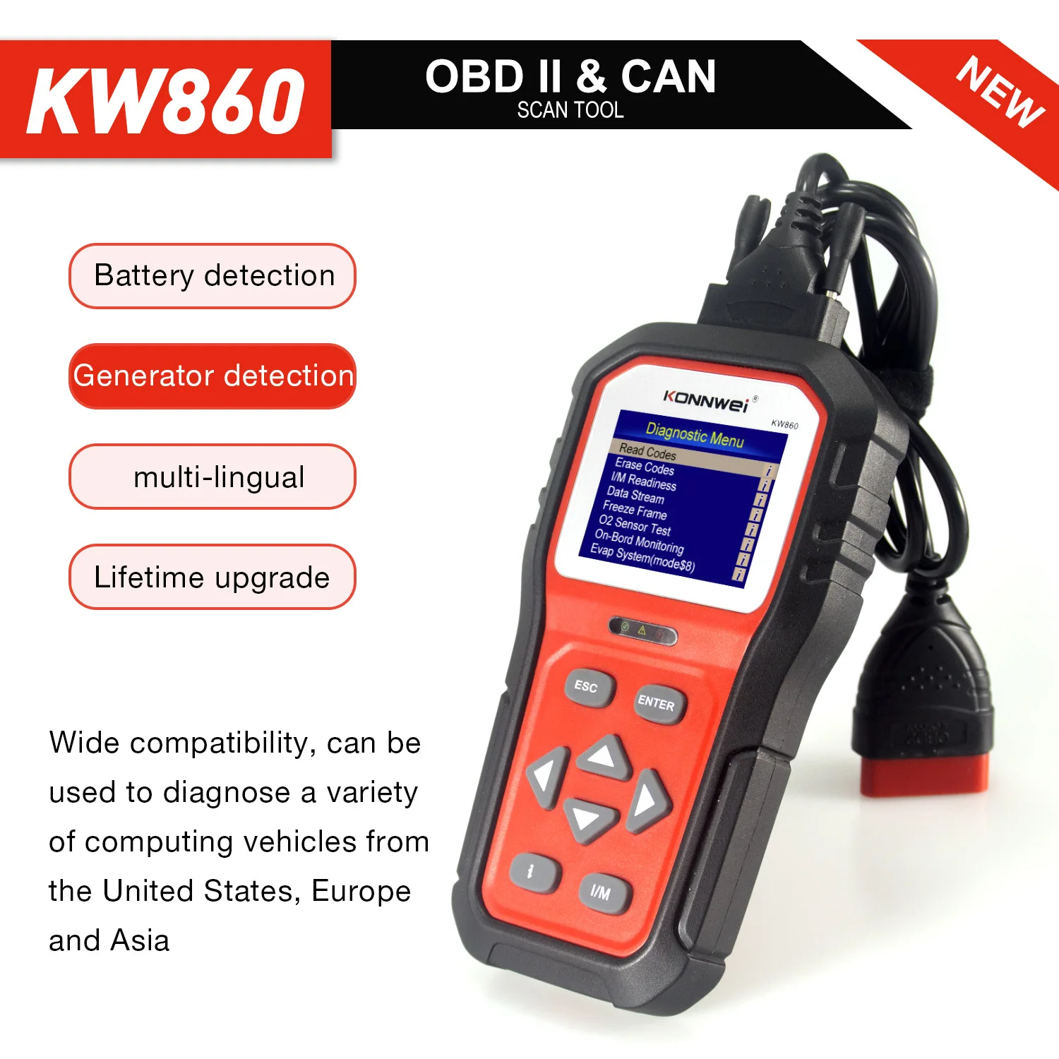 

KONNWEI KW860 OBD2 Scanner OBD Car Diagnostic Auto Diagnostic Scan Tool Read & Clear Fault Error Codes OBD2 Automotive Scanner