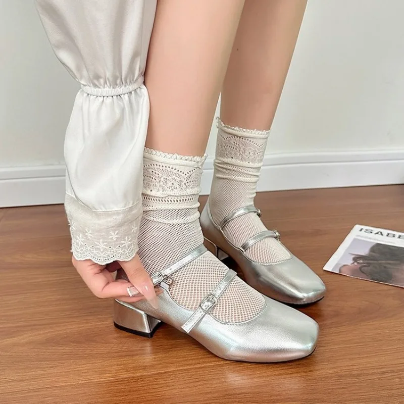 2024 New Summer Women Flats Heel Shoes Fashion Square Toe Shallow Ladies Mary Jane Ballerinas Casual Loafers Female Ballet Mujer 3