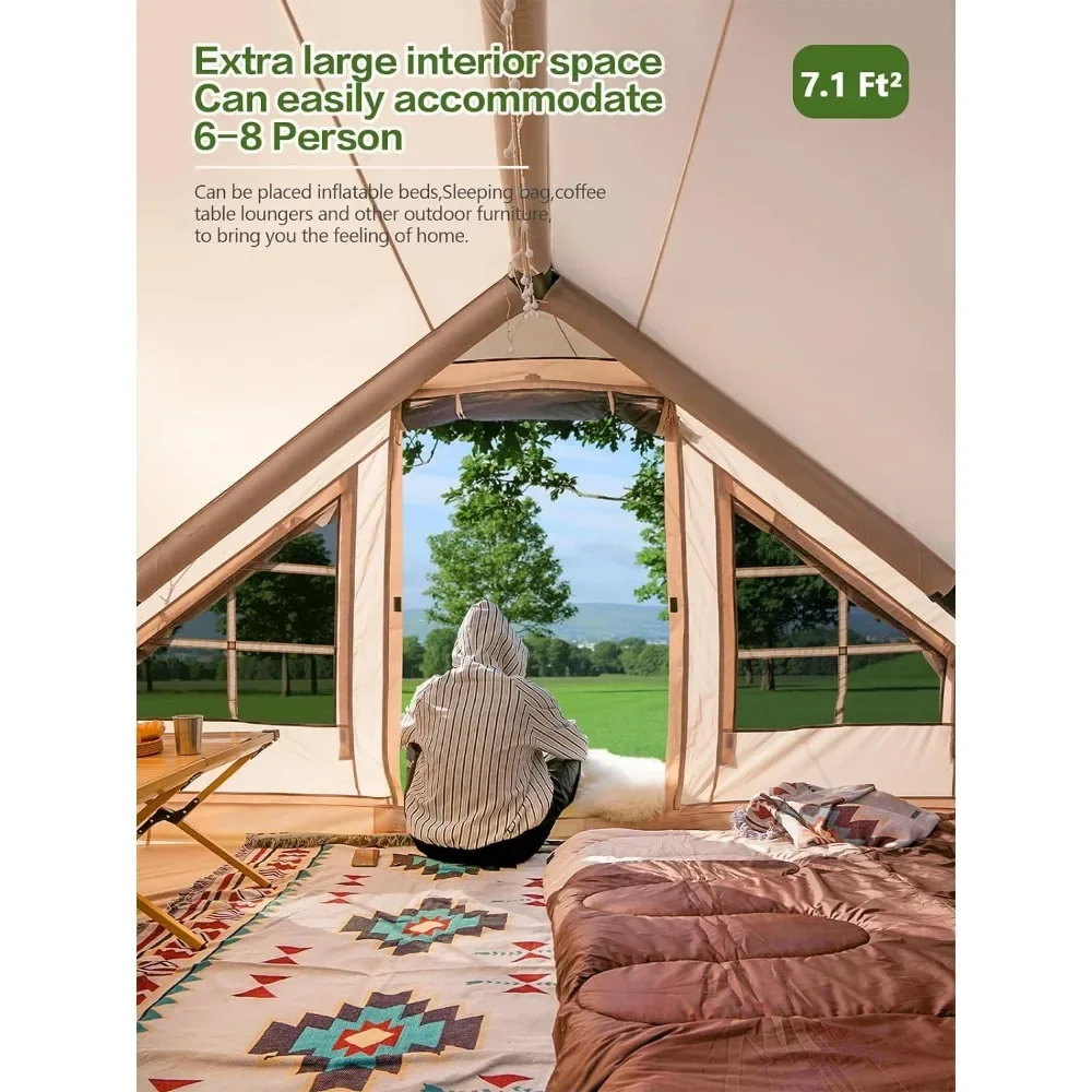 Inflatable Camping Tent with Picnic Blanket 2/4/6 Person Cabin Tent Waterproof Outdoor Oxford Tents with Mosquito Screen
