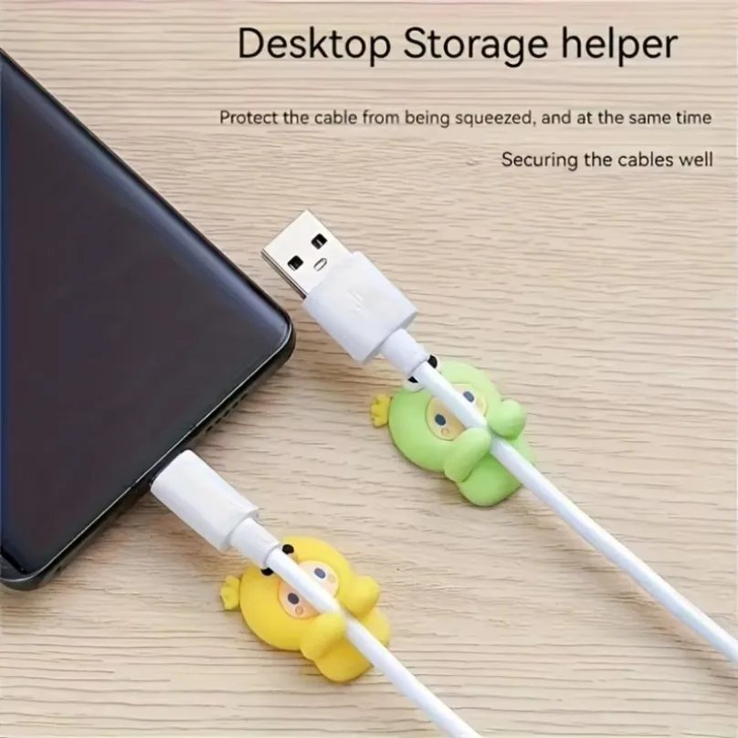 Set Cute Animal Design Adhesive Cord Holder 2pcs Silicone Cable Organizer Multipurpose Wire Management Clips For Desk And Drawer 3