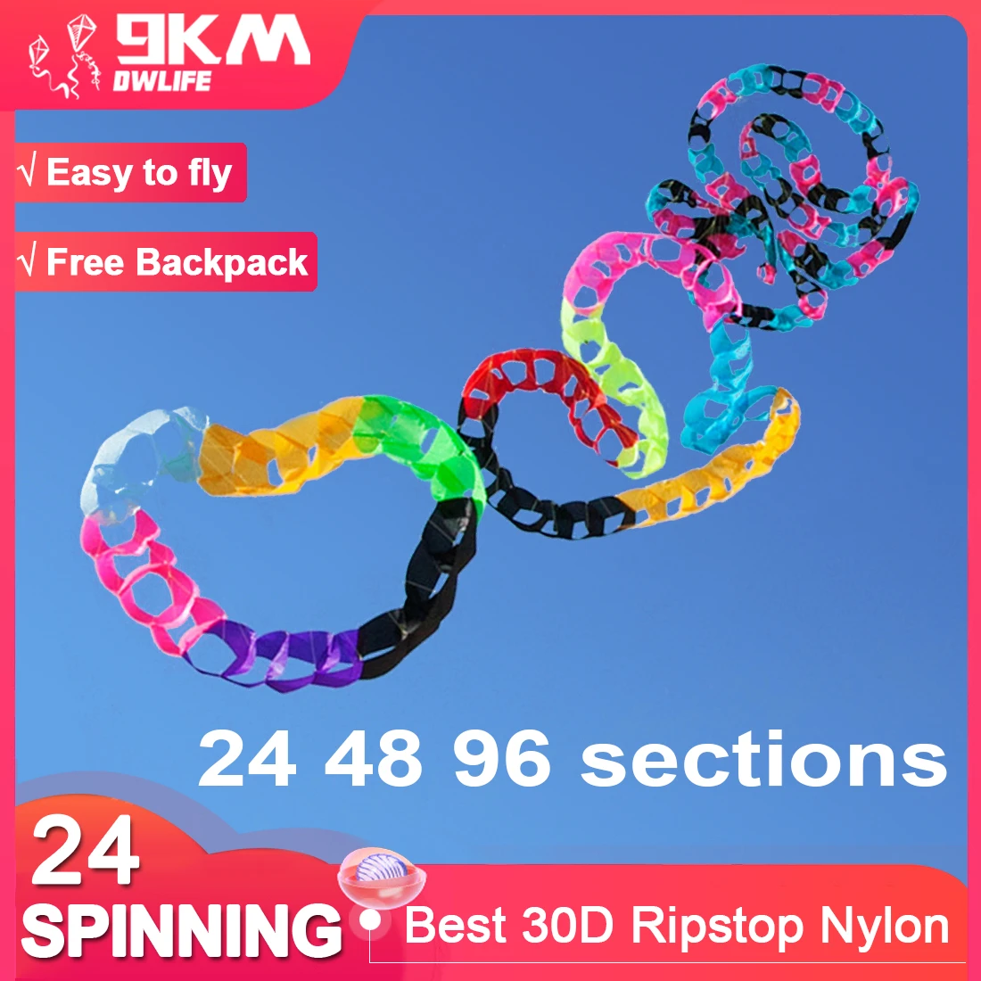 9km Snake Kite Spinning Line Laundry Soft Inflatable Kite Outdoor