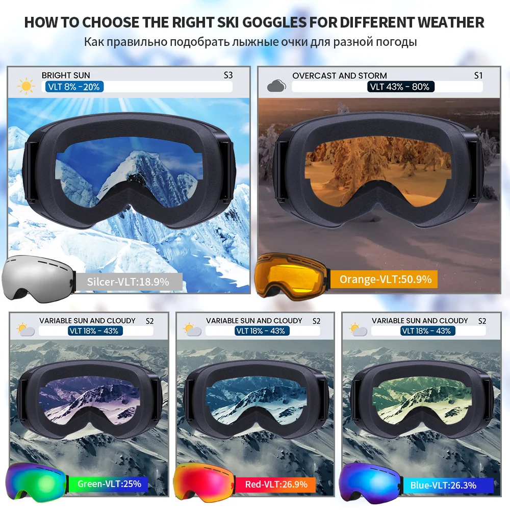 Snowboard Ski Goggles for Men Women UV400 Protection Anti-Fog Ski Glasses Ski Mask Big Face Snow Glasses Skiing Eyewear 4