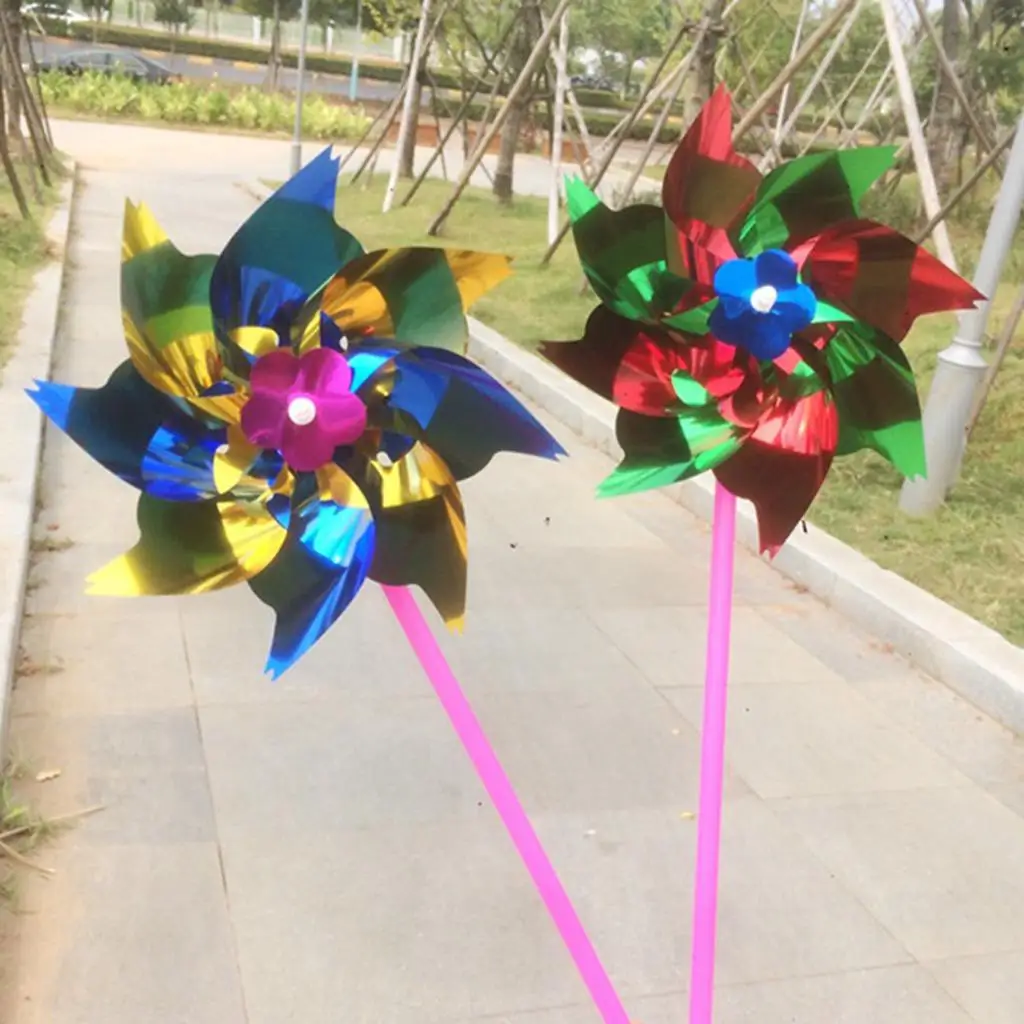 Pack of 100 Pieces DIY Shiny Sequins Windmill Pinwheel Crafts Kids Toy Home Garden Decor Random Color