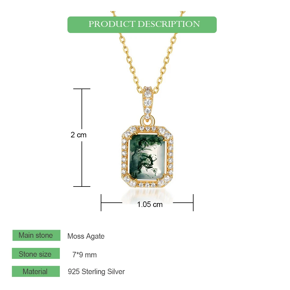 WES 925 Sterling Silver Geometric Natural 6*8mm Moss Agate Open Rings for Women Rhodium Plated Luxury Certified Jewelry Gifts