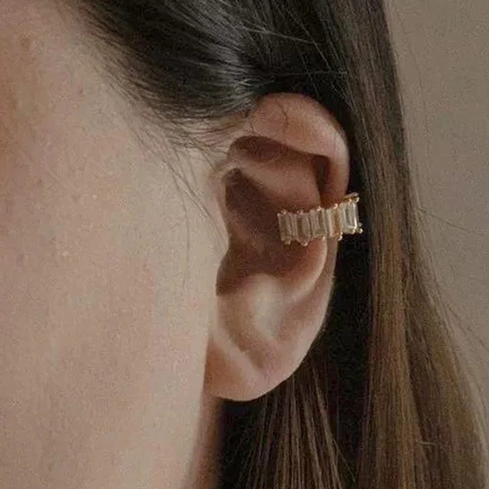 Square Zircon Ear Clip Earrings for Women Girls Geometry Ear Cuff Party Jewelry 1Pcs