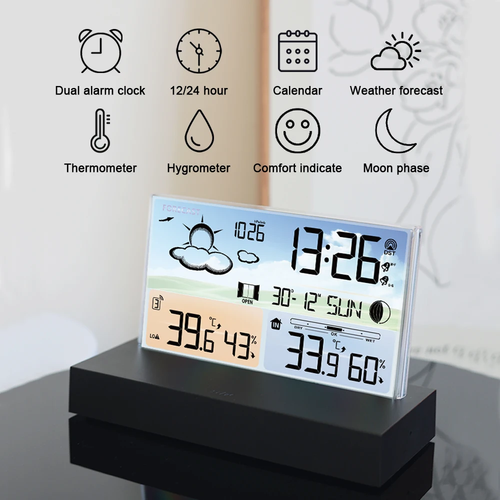 

Wireless Weather Station Forecaster Indoor Outdoor Thermometer Hygrometer With Sensor Color Touch Screen Alarm Clock Calendar