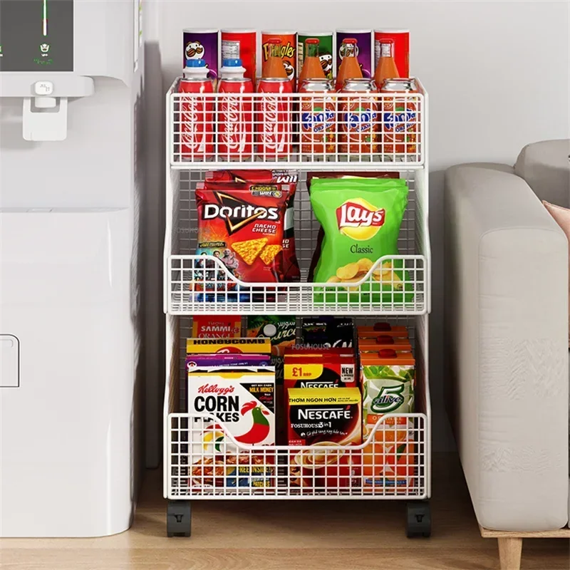 Iron Kitchen Rack Floor-standing Multi-layer Fruit Vegetable Storage Trolley Living Room Toy Storage Mobile Snack Cart N