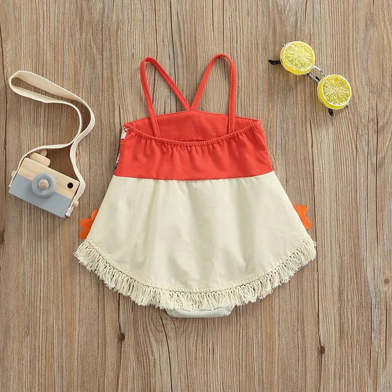0-24M Toddler Baby Girls Romper Summer Princess Moana Flower Tassel Patchwork Sleeveless Jumpsuit Beachwear for Infant Girls 3